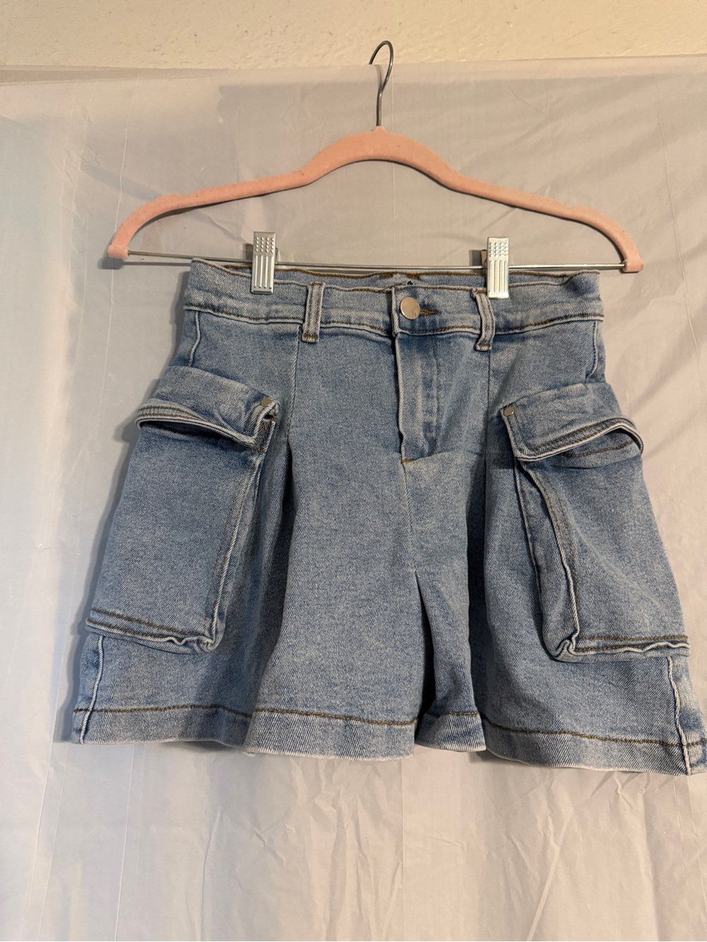 Roma Brand Y2K Denim Cargo Shorts Size M Light Wash Baggy Utility Jean Shorts